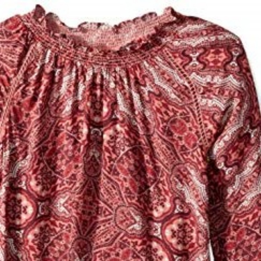 Lucky Brand Top Girls Skylar Smocked Peasant M L - Picture 3 of 4